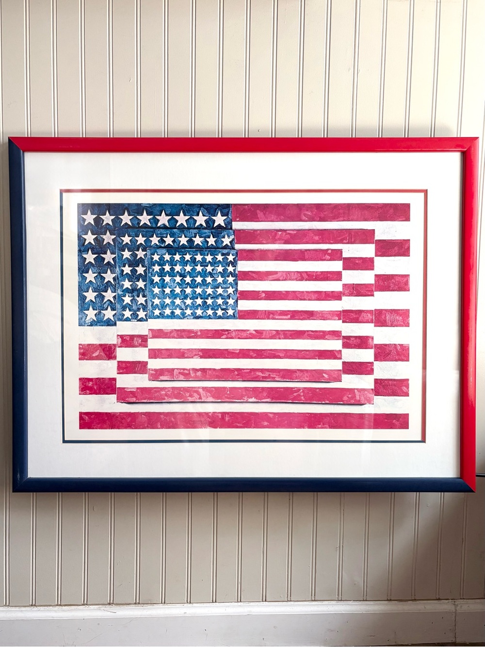 Vintage Jasper Johns “Three Flags” Framed Art Print Americana VTG Collectible US